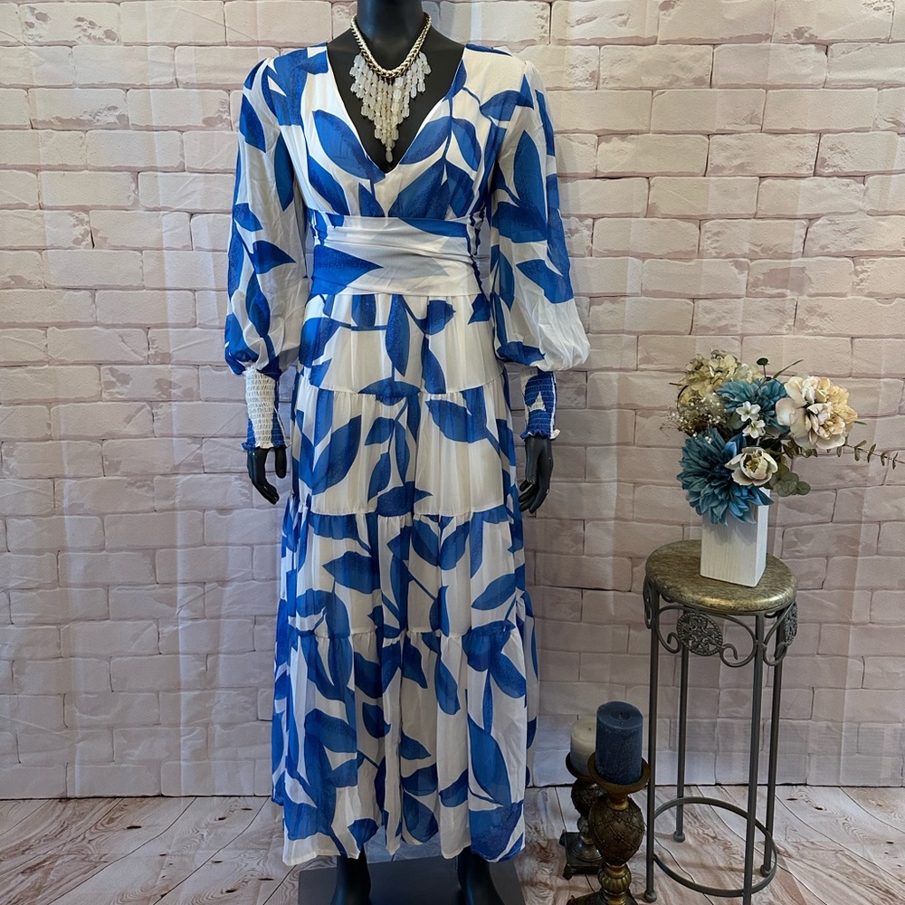 Chicwish Blue and White Floral Maxi Dress